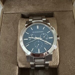 Burberry Silver Watch with Blue Face-BU9363